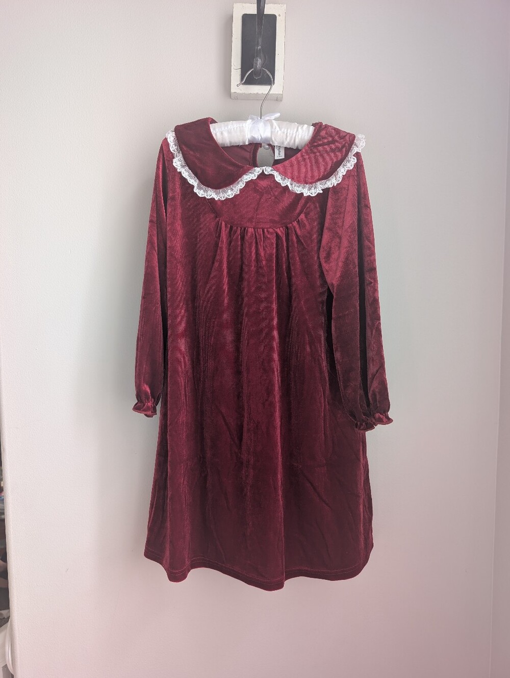 Mud Kingdom Burgundy Maroon Velvet Holiday Dress Lace Peter Pan Collar Size 7